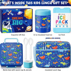 Fimibuke Kids Bento Snack Lunch Box with 4 Compartment, Insulated Bag, Stainless Steel Vacuum Thermos Food Jar, Ice Pack, Utensils Set, Birthday Gift for Age 3-12 Back to School Toddler Girl Boy