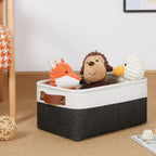 DULLEMELO Small Storage Baskets 6 Pack, Fabric Collapsible Gift Storage Baskets for Shelves, Closets, Nursery, Home, Office Organizing,Small Canvas Linen Rectangular Storage Bins (White&Black)