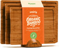 SMIRLY Wood Cutting Boards for Kitchen Wooden Chopping Board Set Reversible with Deep Juice Grooves Grip Handles, Large Charcuterie Tray, New Apartment Essentials, Carbonized Bamboo, 3Pcs with Holder