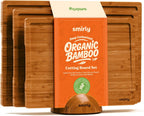 SMIRLY Wood Cutting Boards for Kitchen Wooden Chopping Board Set Reversible with Deep Juice Grooves Grip Handles, Large Charcuterie Tray, New Apartment Essentials, Carbonized Bamboo, 3Pcs with Holder