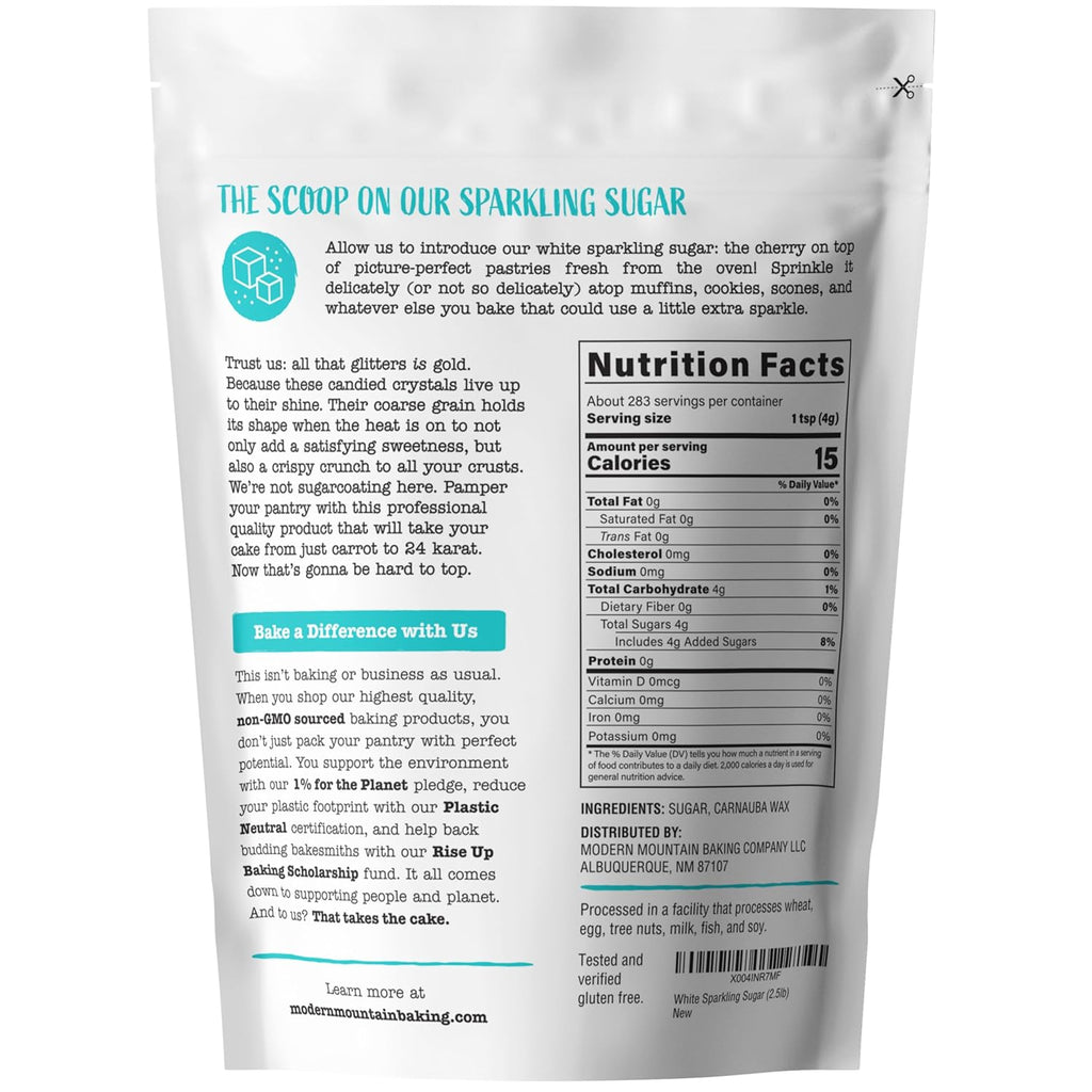 Sparkling Sugar (2.5lb) White Sparkling Sugar Crystals for Baking, Sanding Sugar, Extra Coarse Grain, Bright White, Maximize Sparkle, Holds Under Heat, Adds a Sweet Crunch, Non-GMO Sourced, Tested and Verified Gluten Free, Premium Quality