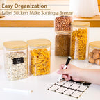 37oz Square Glass Storage Containers with Bamboo Lids – 4 Pack Clear Food Airtight Glass Jars for Pantry Organizers and Storage, Kitchen Dry Food, Coffee, Sugar, Flour, Snacks, Spices