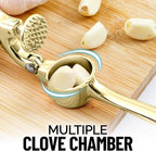 Zulay Kitchen Premium Garlic Press with Soft, Easy to Squeeze Handle - Includes Silicone Garlic Peeler & Cleaning Brush - 3 Piece Garlic Mincer Tool - Sturdy Easy to Clean Garlic Crusher (Gold)