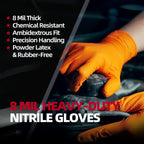 Jointown Basic Heavy Duty Nitrile Gloves, Mechanic Gloves 8 Mil Nitrile Disposable, with Raised Diamond Texture, Case of 500, Orange, Medium