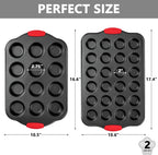 Tiawudi Muffin Pan, Nonstick Cupcake Pan Set, 2 Pack Heavy Duty Muffin Tins for Baking, 12-Cup Regular and 24-Cup Mini Bareware Tray with Silicone Grip Handles