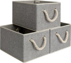 StorageWorks Storage Baskets for Shelves, Foldable Fabric Closet Storage Bins with Handles, Fabric Storage Bins Clothes Organizer, Gray, 3-Pack, Large