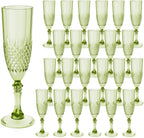 Plastic Champagne Flutes, 24PCS Green Plastic Wine Glasses Goblets Reusable Champagne Flute for Weddings, Bachelor Parties, Toasting, and Events(24, Green)