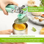 Spring Chef Stainless Steel Can Opener - Manual with Soft Grip Handles, Easy Turn, Heavy Duty Hand Can Opener for Seniors with Smooth Edge - Built-in Magnetic Lid Remover - Mint