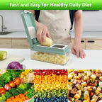 Vegetable Chopper, Onion Chopper Dicer, Mandoline Slicer, Food Chopper with Container, Vegetable Cutter for Salad Potato Carrot Garlic（10 Blades, Blue White）