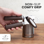 Zulay Kitchen Heavy Duty Stainless Steel Can Opener Manual with Bottle Opener - Rust Proof Manual Can Opener With Turn Knob & Comfy Soft Grip Handles - Brown