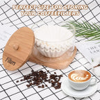 Coffee Filter Holder with Lid,Glass Coffee Filter Storage Container,Coffee Filter Dispenser,Rustic Coffee Filter Organizer Basket,Coffee Filter Container for Counter, Coffee Bar Accessories Decor