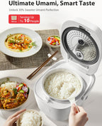 TOSHIBA Umami Smart Rice Cooker 10-Cup Uncooked, Fuzzy Logic, 15-in-1 Functions, Digital Display, Delay Timer, Keep Warm, Nonstick Inner Pot, White