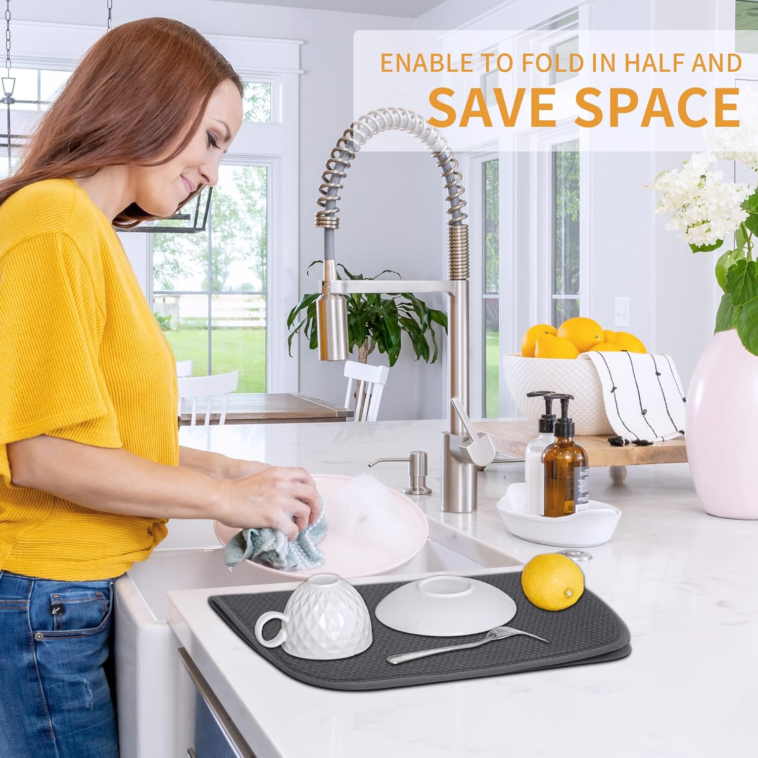 2 Pack Dish Drying Mat, Absorbent Microfiber Dish Drying Mat for Kitchen Counter, 16"x18” Large Size Dish Drying Pad, Ultra Absorbent Dishes Drainer Mat for Countertop