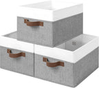 StorageWorks Storage Baskets for Shelves, Foldable Fabric Closet Storage Bins with Handles, Fabric Storage Bins Clothes Organizer, Gray and White, 3-Pack, Large