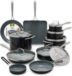 GreenPan 17 Piece Nonstick Swift Cookware Set, Ceramic PFAS-Free Pots & Pans with Lids, Dishwasher & Oven/Broiler Safe to 600F, Kitchen Cooking Set, Sauce, Saute, Stock, Griddle, Frying Pans, Gray