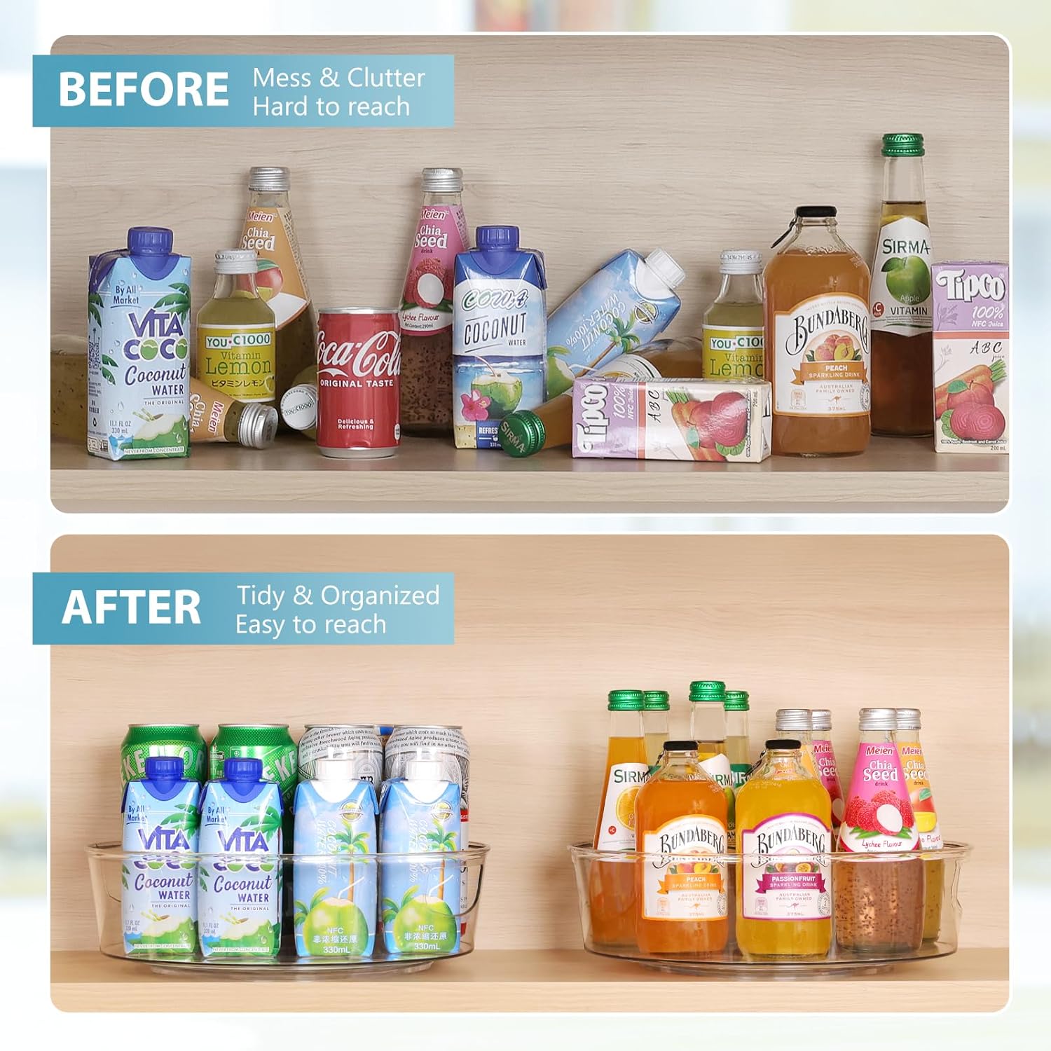 GUZON 4 Pack Lazy Susan Organizer with Handles, 12 Inch Large Lazy Susan Turntable for Cabinet, Clear Rotating Organizer for Kitchen, Pantry, Dresser, Refrigerator, Bathroom, Table, Fridge, Countertop