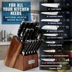 Cutluxe 15-Piece Knife Set – Premium Acacia Wood Block – Knife Set for Kitchen, Ultra Sharp High Carbon German Stainless Steel, Full Tang – Artisan Series