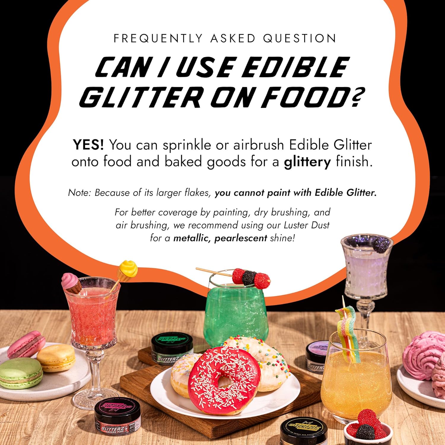 MONÉGASQUE Orange Edible Glitter for Drinks 10g – Edible Glitter for Cakes & Cocktails – Orange Cupcakes & Halloween Cake Decorations Spray Sprinkles – Drink Shimmer Powder for Cocktail Sparkles