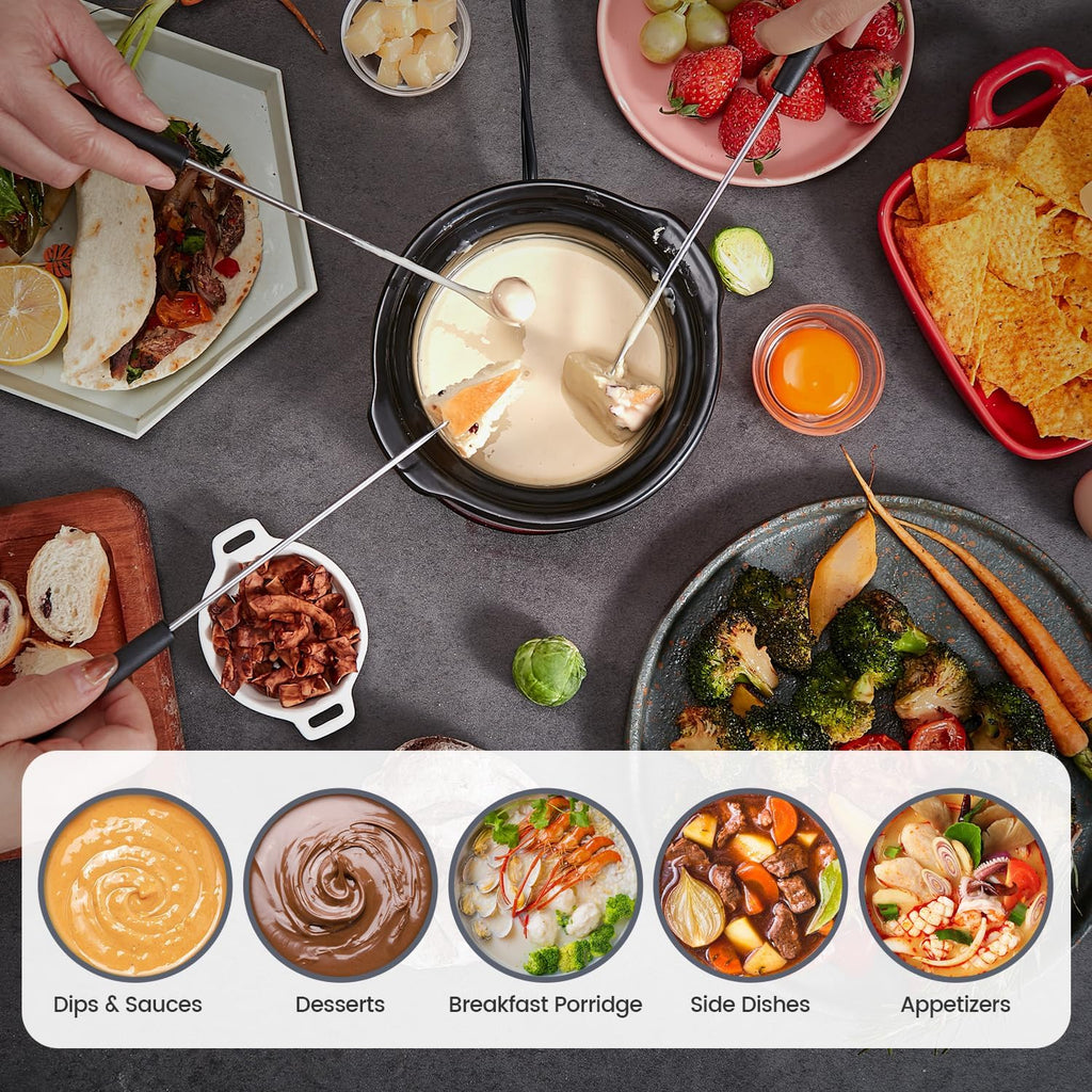 KOOC Small Slow Cooker, 0.65 Quart, Free Liners Included, Upgraded Ceramic Pot, Nutrient Loss Reduction, Sauces, Stews & Dips, Stainless Steel, Red, Round