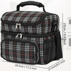 FlowFly Double Layer Cooler Insulated Lunch Bag Adult Lunch Box Large Tote Bag for Men, Women, With Adjustable Strap,Front Pocket and Dual Large Mesh Side Pockets