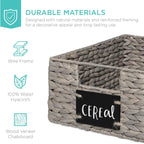 Best Choice Products Set of 4 9x12in Water Hyacinth Pantry Baskets, Woven Organizers w/Chalkboard Label, Chalk Marker - Gray