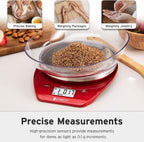 Etekcity 0.1g Food Kitchen Scale, Bowl, Digital Grams and Ounces for Weight Loss, Dieting, Baking, Cooking, and Meal Prep, 11lb/5kg, Stainless Steel Red