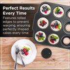 Wrenbury Pro Mini Cheesecake Pans Removable Bottom 12 Hole - Heavy Gauge Carbon Steel Muffin Cupcake Pan Loose Bottom Springform for Baking - 3 Inch Individual Cheesecakes Tin - PFOA Free