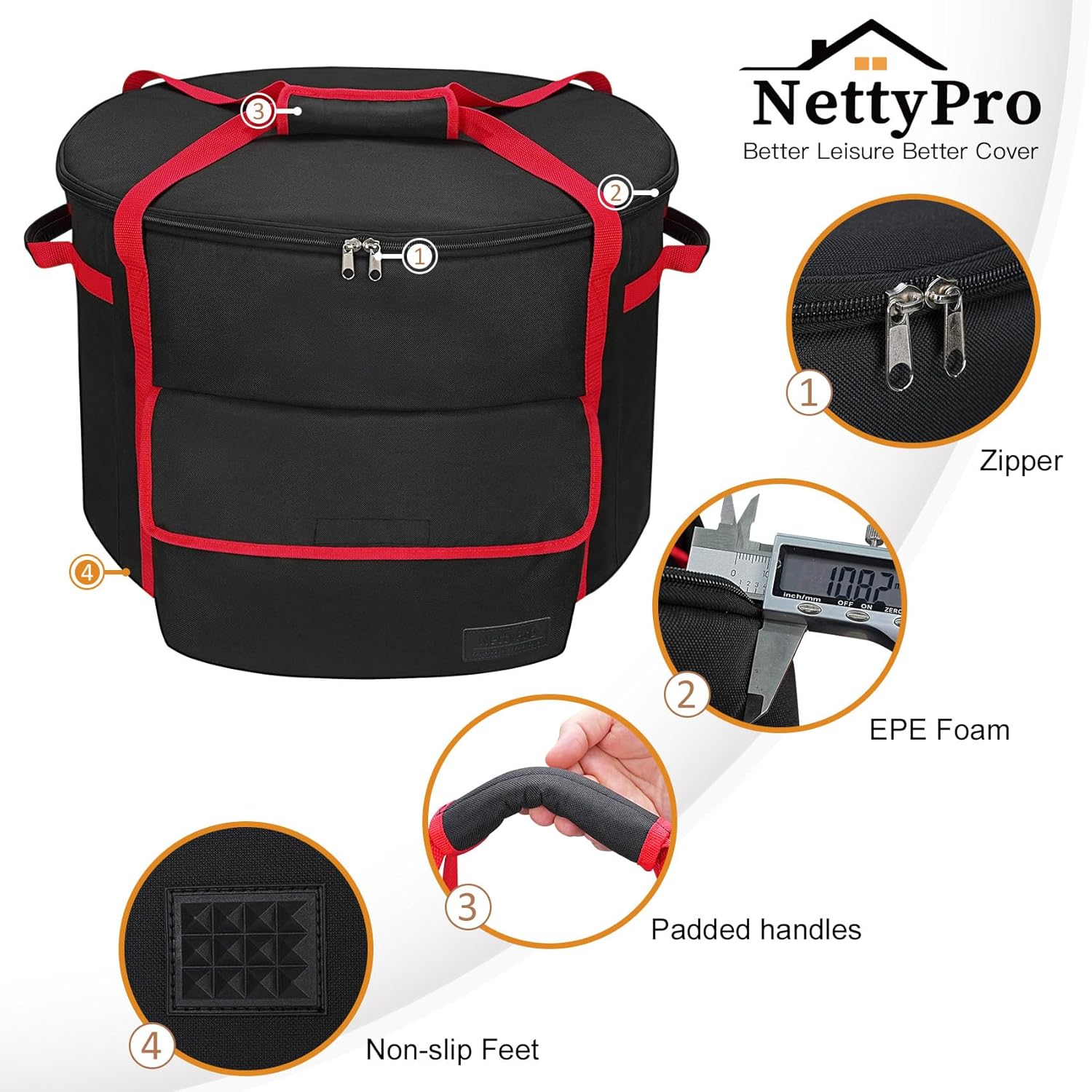 NettyPro Fire Bowl Carry Bag for 19 Inch Outland 893/823/863 Propane Firebowl, Fire Pit Carrying Case Waterproof Heavy Duty 600D Outdoor Portable Fit Ciays Smokeless Gas Firepit