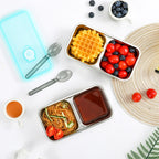 304 Stainless Steel Bento Boxes with Lids, 2pcs Leakproof Double Compartment Snack Containers, Reusable Food Storage Containers for Lunch, Travel & Camping