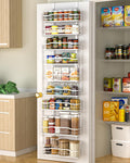 Moforoco White Narrow 9-Tier Over The Door Pantry Organizer, Pantry Organization and Storage, Metal Hanging Basket Wall Spice Rack Seasoning Shelves, 12.2"