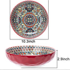 Large Serving Bowls, 75 Oz Fruit Salad Bowls Set of 2, Bohemian Style Large Porcelain Dishes for Entertaining Parties,Big Bowls for Salad, Pasta, Fruit, Chips, 10.3 Inch Diameter (green.red)