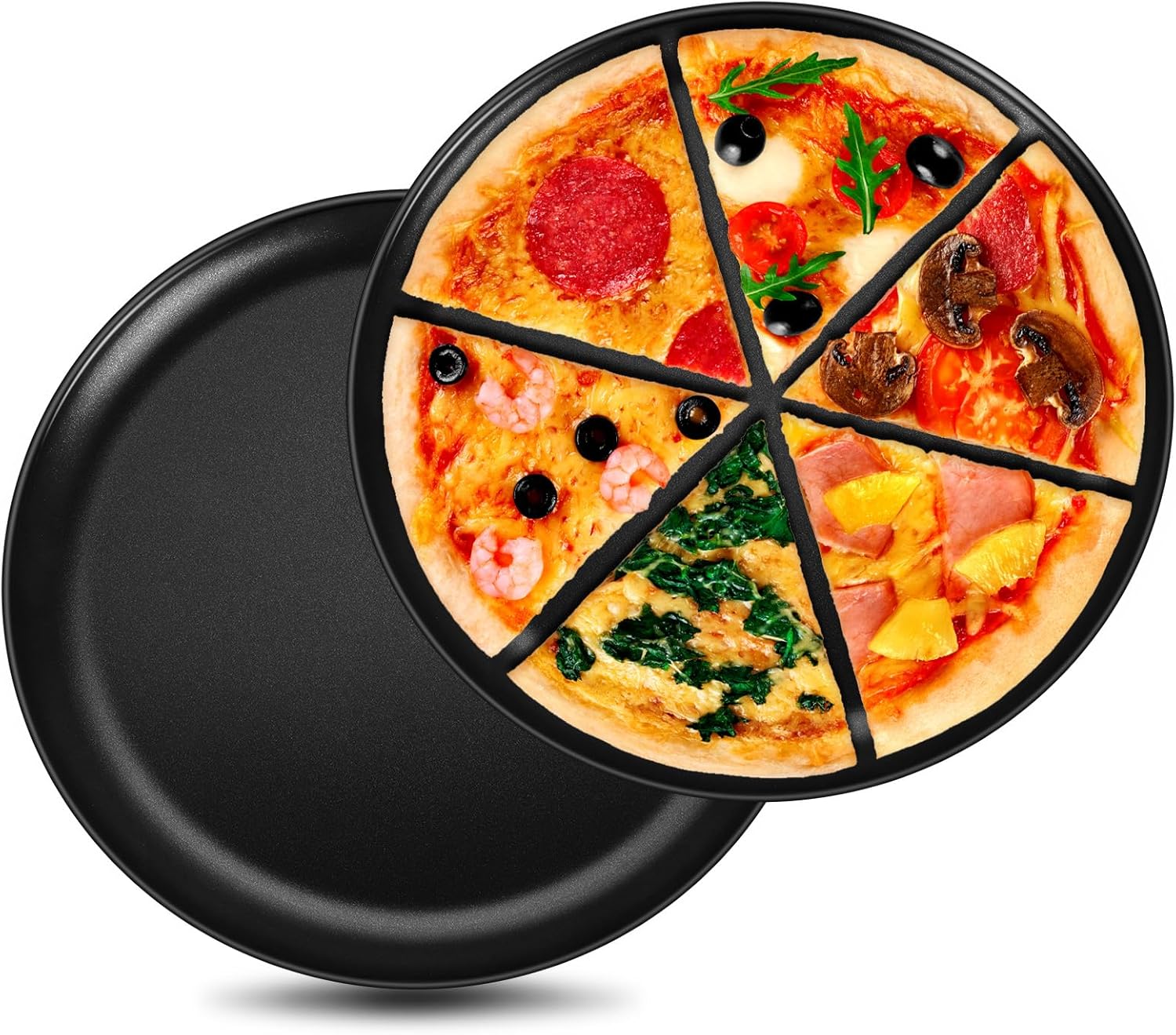 E-far 10 Inch Pizza Pan Set of 2, Nonstick Pizza Pie Pan Tray Platter, Metal Round Baking Sheet Cooking Pan for Oven, Durable & Stainless Steel Core