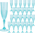 Plastic Champagne Flutes, 24PCS Light Cyan Wine Glasses Goblets Reusable Champagne Flute for Weddings, Bachelor Parties, Toasting, and Events(24,Light Cyan)