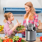 Utensil Holder,Kitchen Utensil Holder For Counter,Rotating Silverware Organizer Cooking Flatware Spoon Spatula Tool Cutlery Container Stainless Steel Caddy