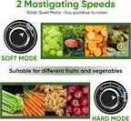 COZII Cold Press Juicer Extractor, Slow Masticating Juicer Soft/hard Mode, 3.6" Large Feed Chute For Vegetable and Fruit, Easy to Clean, Quiet Motor, High Juice Yield, Dishwasher Safe