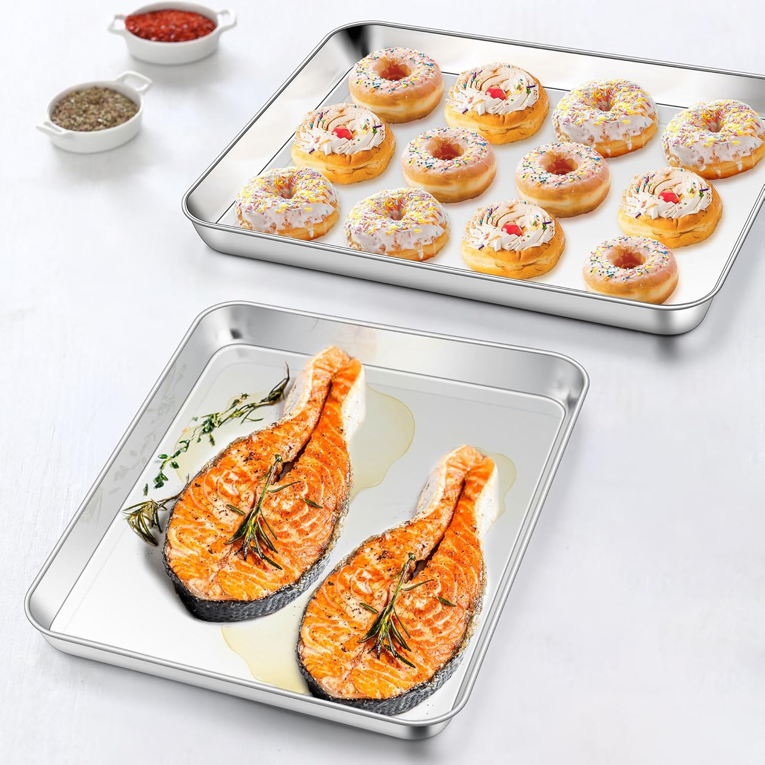 Homikit 1 Pack Baking Sheet, 9 x 13 Inches Stainless Steel Quarter Sheet Pan Set for Baking Cooking Toasting, Metal Cookie Tray Fits Toaster Oven, Non Stick & Rust Free, Dishwasher Safe