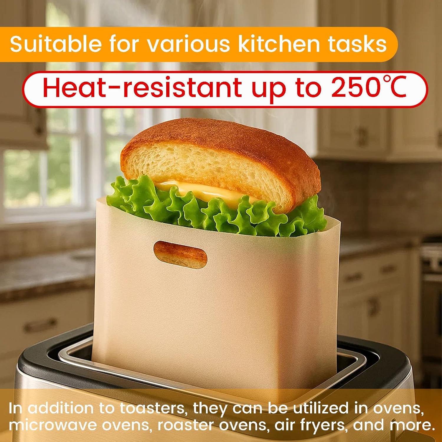 VGOODALL 6 Pack Reusable Toaster Bags, 3 Sizes Non Stick Heat Resistant Sandwich Bags Easy to Clean for Grilled Cheese Sandwiches