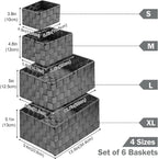 Woven Storage Baskets, Storage Bins, Cube Basket Container Baskets Storage Boxes Organizers for Clothes /Shelves/ Closet, Set of 6 (Grey)