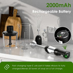 Cordless Immersion Hand Blender, 5-in-1 Variable Speed blender handheld,Rechargeable with 2000mAh Battery, BPA-Free & Dishwasher-Safe Accessories:700ml Beaker,Chopper,Whisk & Milk Frother,Black