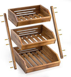 G.a HOMEFAVOR Fruit Basket: 3-Tier Acacia Wood Fruit Bowl for Kitchen, Fruit Stand Storage Holder for Vegetables and Snack Home Kitchen Countertop Organizer (Self-assembly)