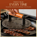 Heavy-Duty Cast Iron Burger Press 8.5 Inch Round Burger Smasher, Grill Press for Cooking Burgers, Bacon, Sandwiches, Steak, Ground Beef, Meats, Sausages, and So On