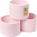 Small Basket for Organizing | Cube Shelf Closet Storage Baskets | 9.7×9.7×7.1” | Woven Rope Gift Basket | Nursery | Round 3 Packs Light Pink