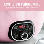 GreenLife 6QT Slow Cooker, Non-Toxic PFAS-Free Ceramic Nonstick Removable Interior Bowl, Programmable, Family Friendly, Keep Warm, Stovetop & Oven Safe, Dishwasher Safe Parts, Timer, Glass Lid, Pink