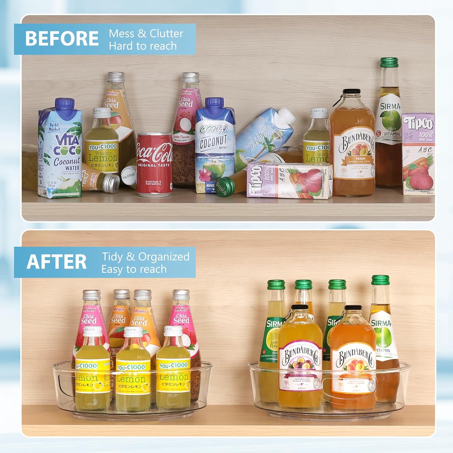 GUZON 6 Pack Lazy Susan Turntable for Cabinet, 10 Inch Lazy Susan Organizer with Handles and High Sides, Clear Rotating Organizer for Kitchen, Pantry, Dresser, Refrigerator, Bathroom, Table, Fridge