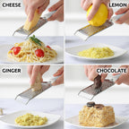 Zulay Kitchen Professional Cheese Grater Stainless Steel - Durable Rust-Proof Metal Lemon Zester Grater With Handle - Flat Handheld Grater For Cheese, Chocolate, Spices, And More - White