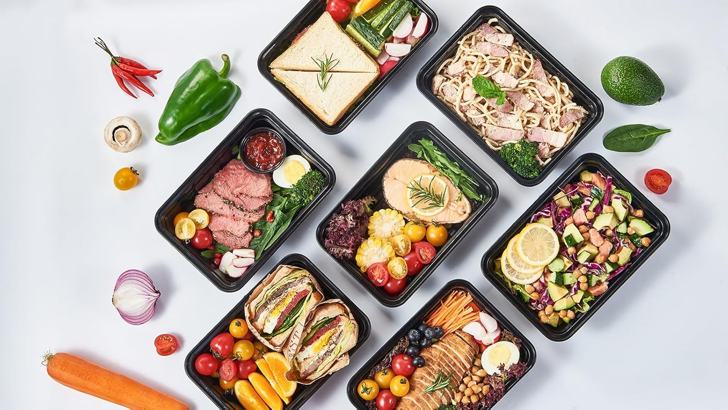 FULING 32 oz 50Pack Plastic Meal Prep Food Storage Containers with Lids Reusable 1 Compartment To Go Lunch Box Black Extra Large &Thick Microwave Freezer Dishwasher Safe BPA Free Stackable