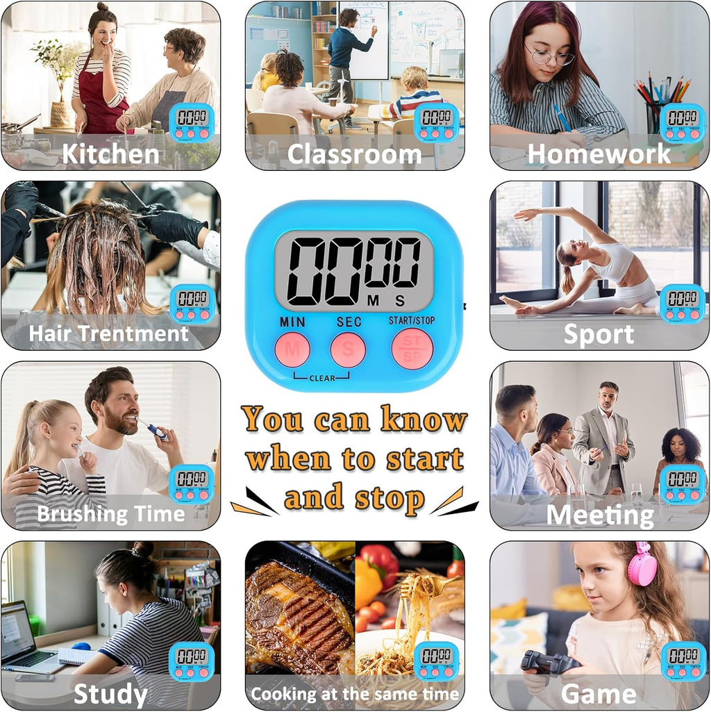 ZILLEEN 6 Pack Kitchen Timers for Cooking Digital Classroom Timers for Kids Teachers Blue Green Purple