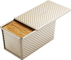 Monfish Pullman loaf Pan – loaf pan w lid - Wavy Non-Stick Toast Mold - Loaf Bread Baking Pan champagne gold (8.5x4.75x4.5)
