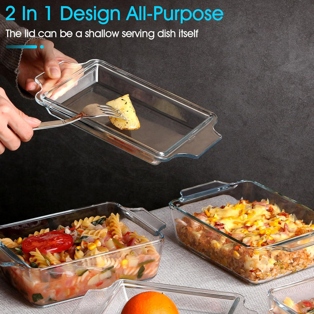 Set of 2 Glass Casserole Dish With Glass Lid, Rectangular 5.7in x 7in Glass Baking Dish Oven Safe, Mini Casserole Dish with Lid