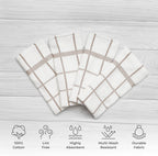 100% Cotton Terry Dish Towels, 4 Pack Checks, 16 x26 Inches, Super Soft and Absorbent Kitchen Towels, Perfect for Kitchen Cleaning and Dish Washing | Tan